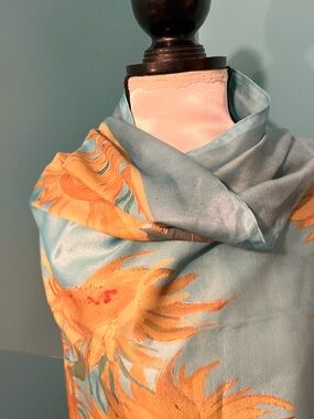 Light Blue Scarf with Yellow Floral Print